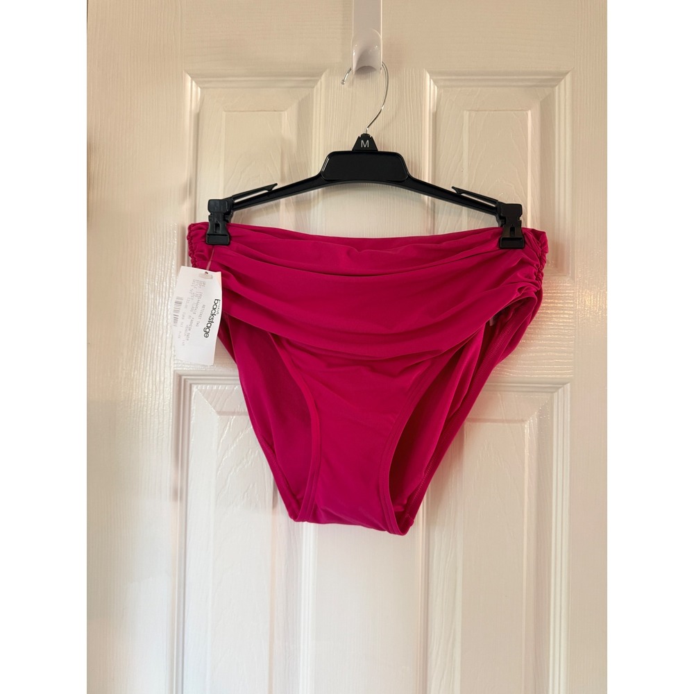 Carmen Marc Valvo Ruched High Waisted Bikini Bottoms Fuchsia Pink Medium NWOT